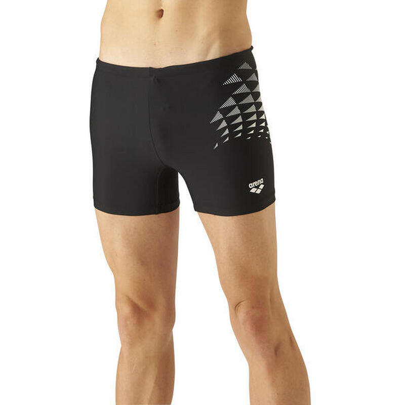 GEOMETRIC MEN SWIMWEAR MID LENGTH TRUNK - BLACK