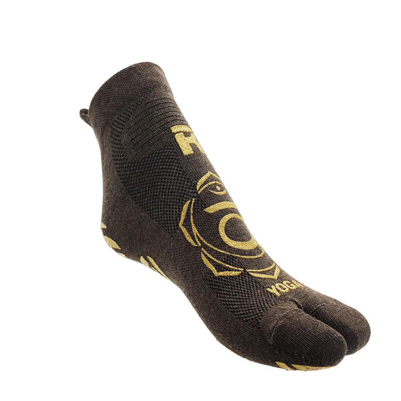 Chaussettes de yoga  1 finger adulte antidérapantes coton organique marron or