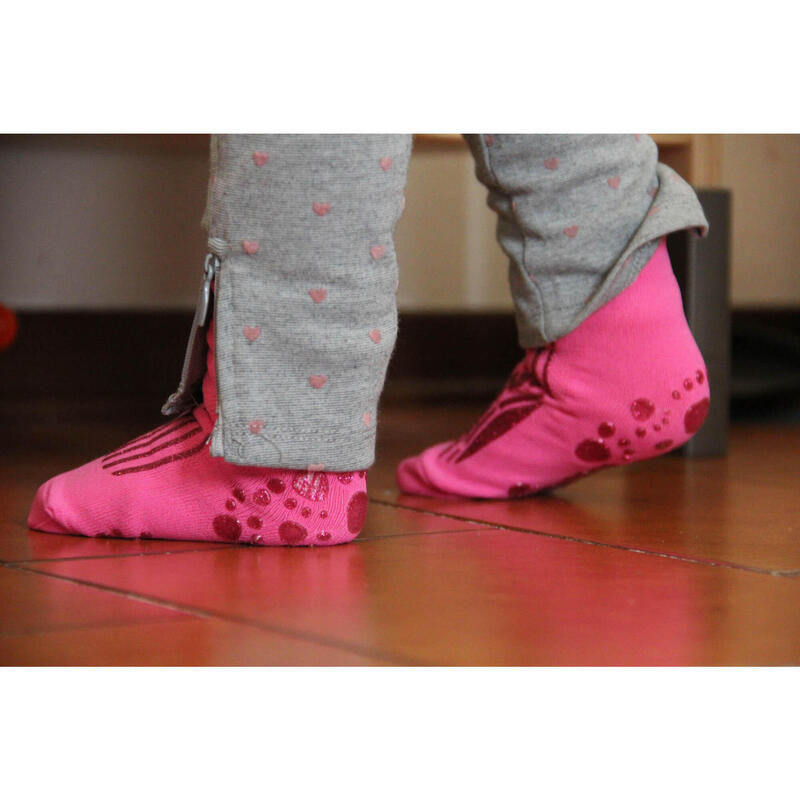 chaussettes gym enfants pour maison l'école antidérapantes antibactérien fuchsia