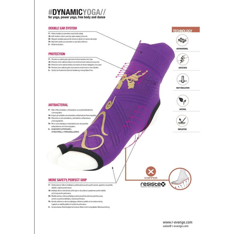 Calcetines antideslizantes Dynamic Yoga para mujer viola oro