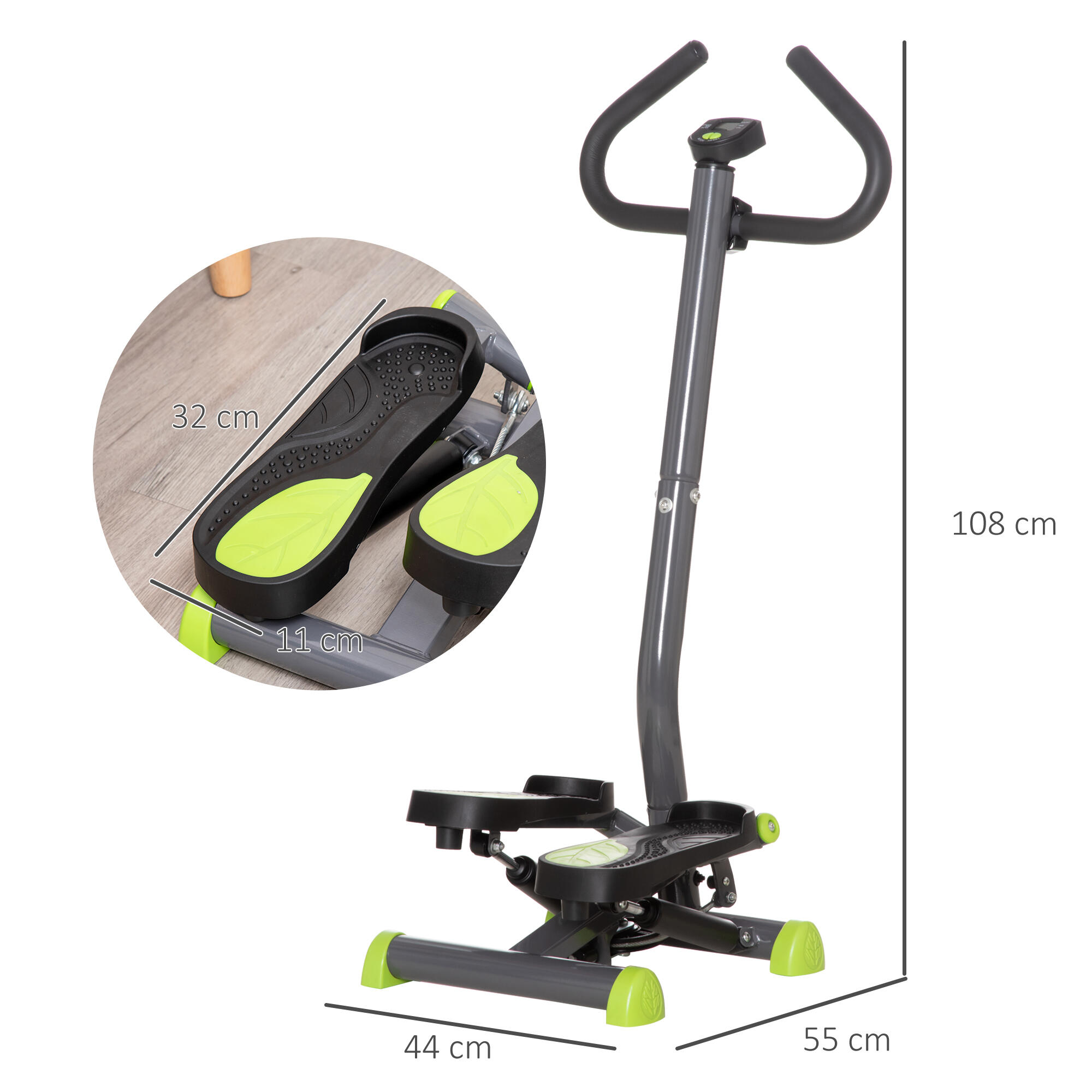 HOMCOM Stepper con Manubrio Monitor LCD e Pedali Antiscivolo in Acciaio e ABS 3/5