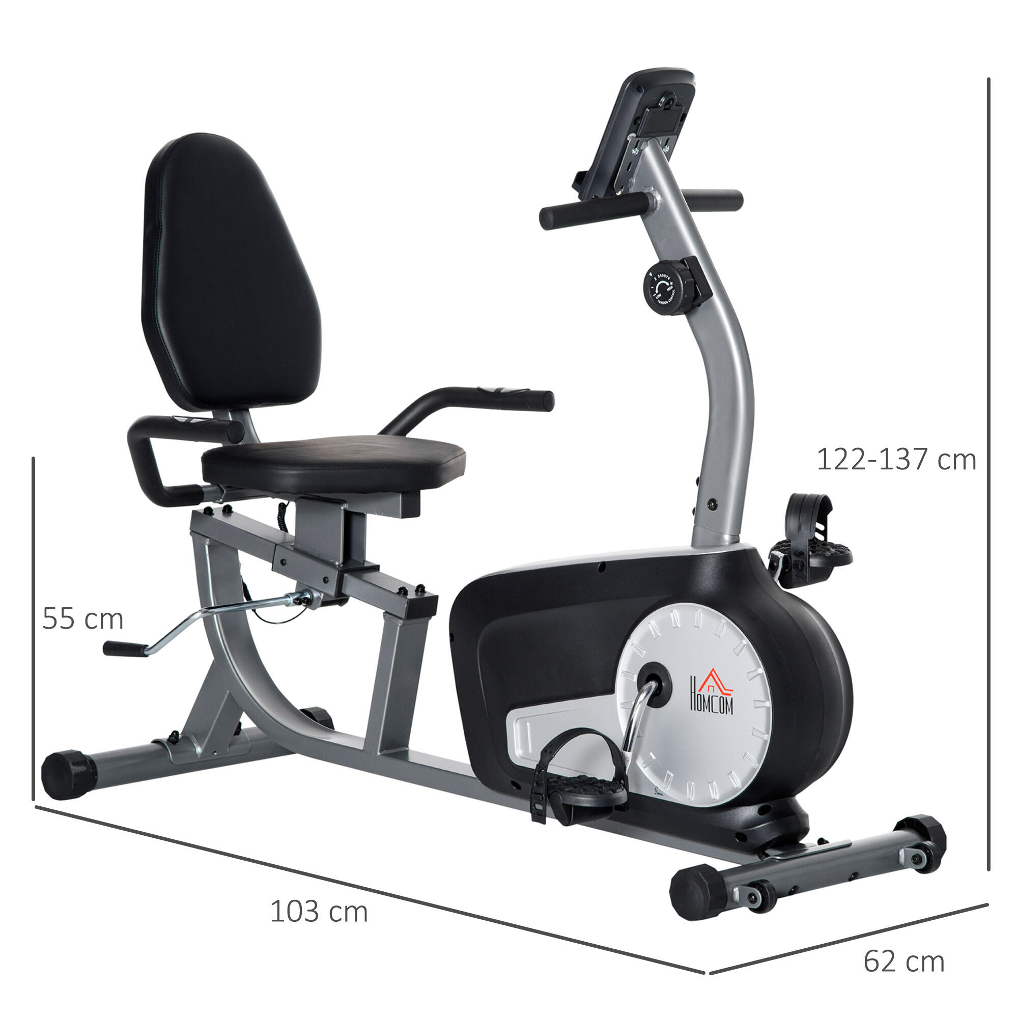 HOMCOM Cyclette Recumbent a 8 Resistenze con Schermo LCD e Seduta Regolabile 3/8