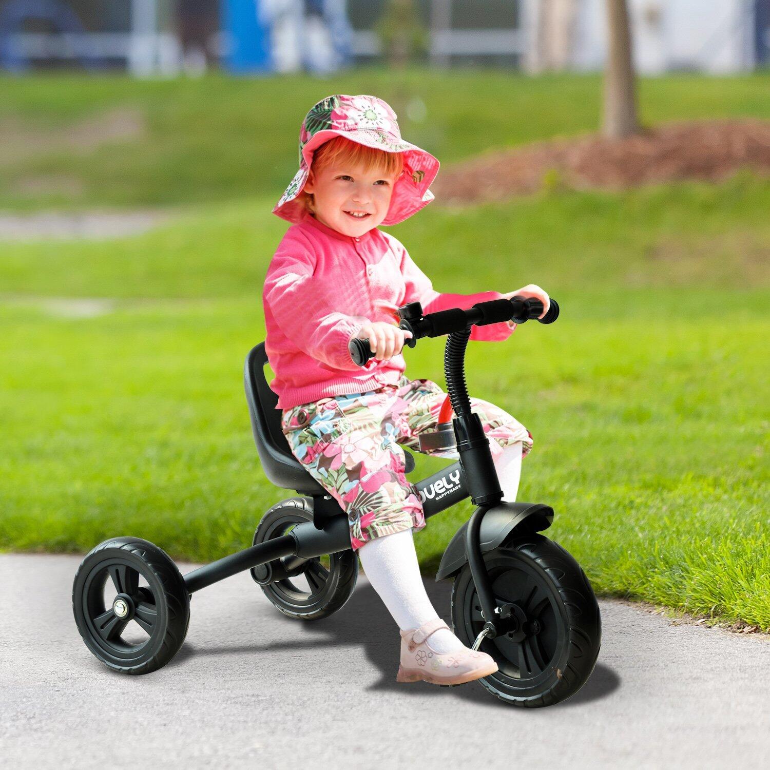 HOMCOM Triciclo per Bambini a Pedali con Campanello e Parafango Nero 2/8