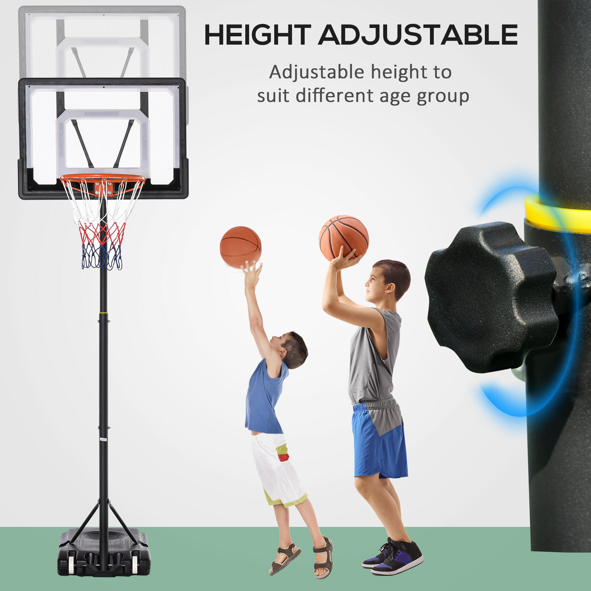 HOMCOM Canestro Basket Altezza Regolabile 160-210cm in Acciaio e Base con Ruote 4/6