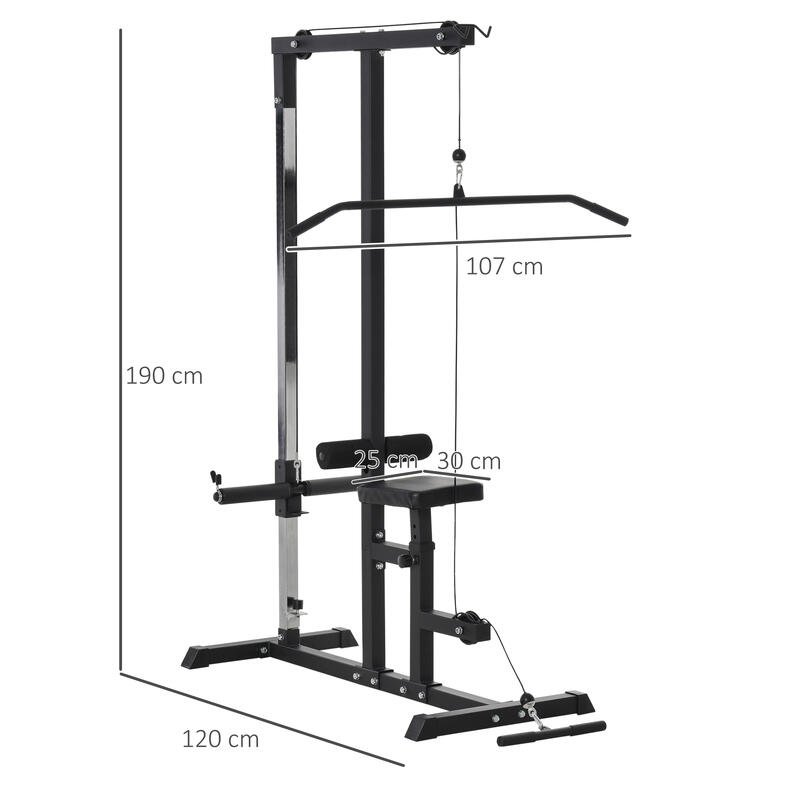 HOMCOM Stazione Multiuso Fitness Pull Down Panca e Cavo Regolabile in Acciaio