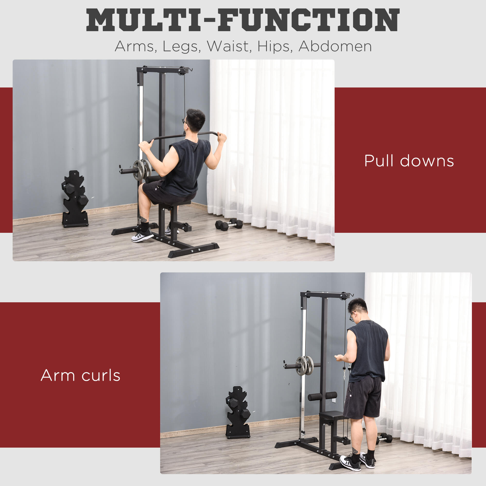 HOMCOM Stazione Multiuso Fitness Pull Down Panca e Cavo Regolabile in Acciaio 4/8