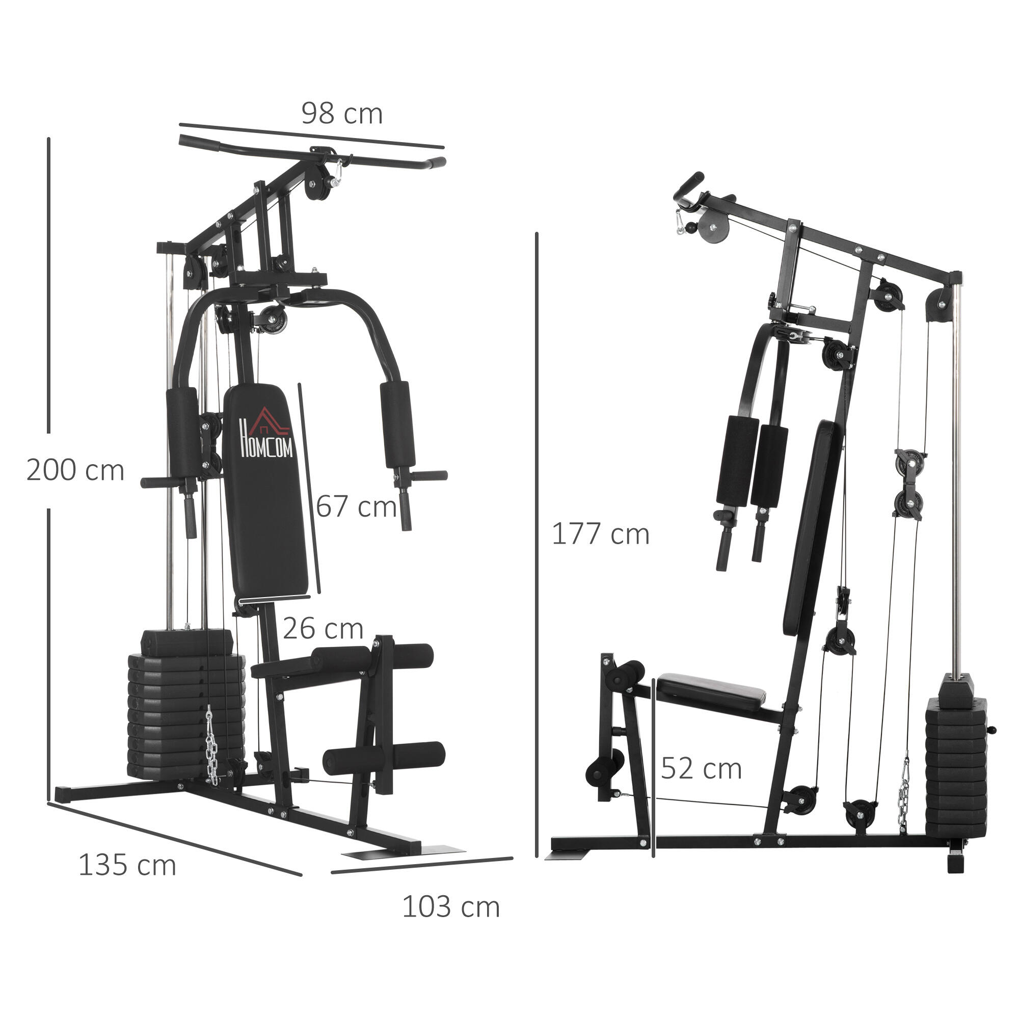 HOMCOM Palestra Multifunzione con Pesi da 45kg per Home Gym 135x103x200cm 3/8