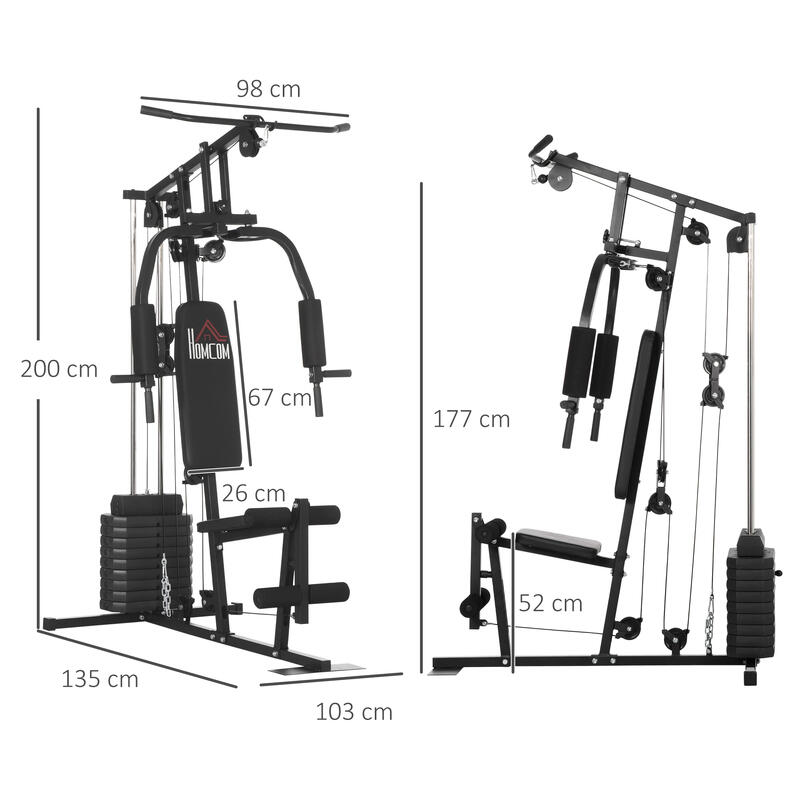 Statiune fitness cu greutati de 45kg pentru antrenament, Negru