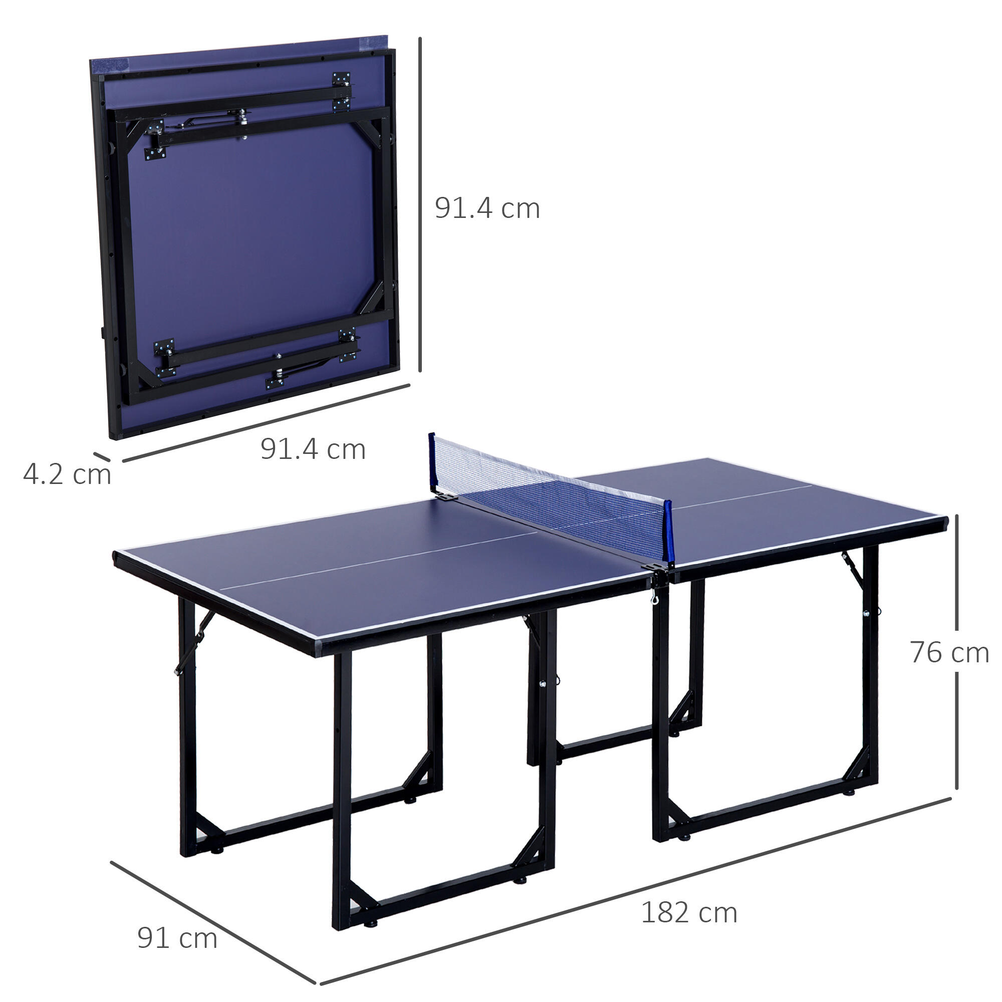 HOMCOM Tavolo da Ping Pong Pieghevole con Rete da Gioco 182x91x76cm Blu 3/5