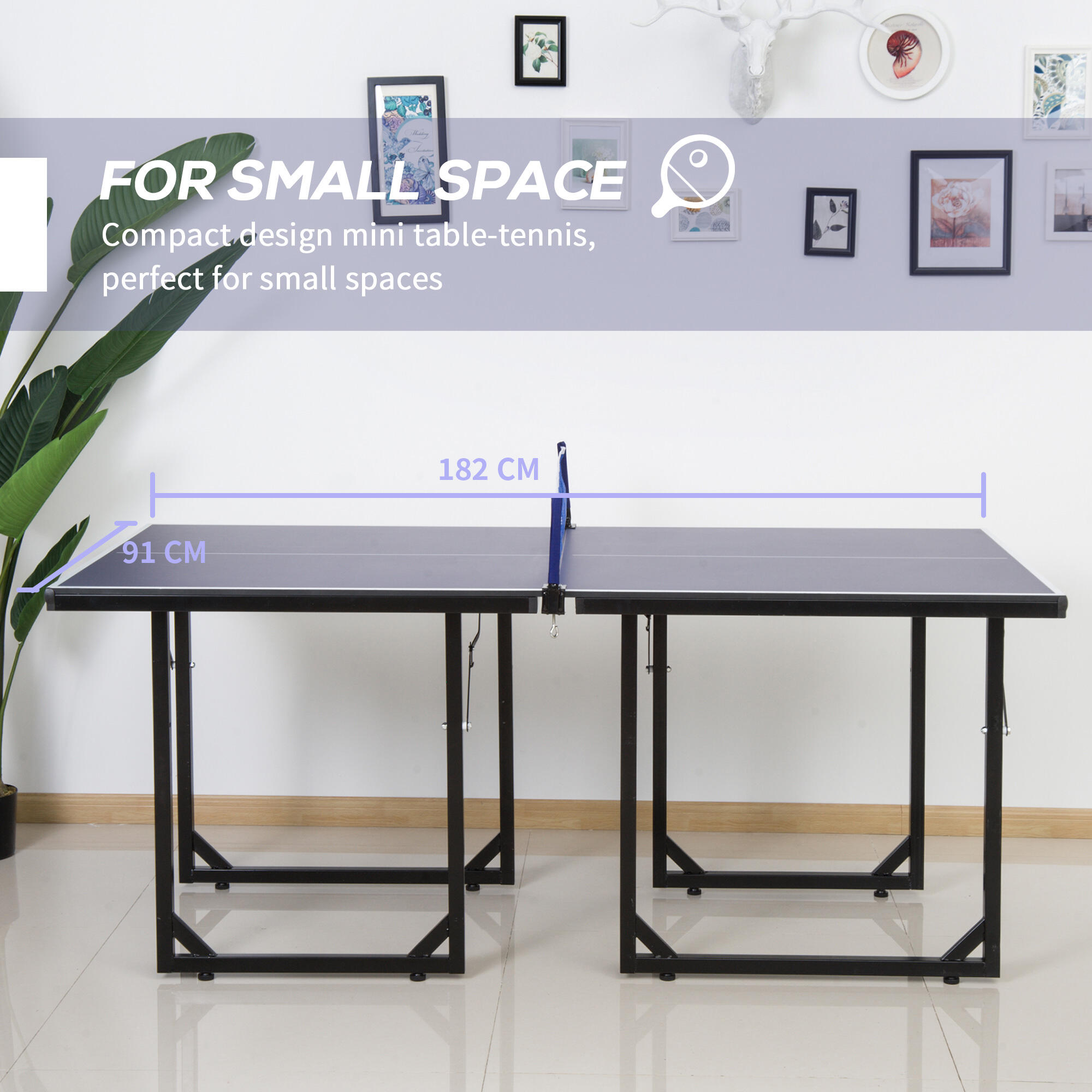 HOMCOM Tavolo da Ping Pong Pieghevole con Rete da Gioco 182x91x76cm Blu 5/5