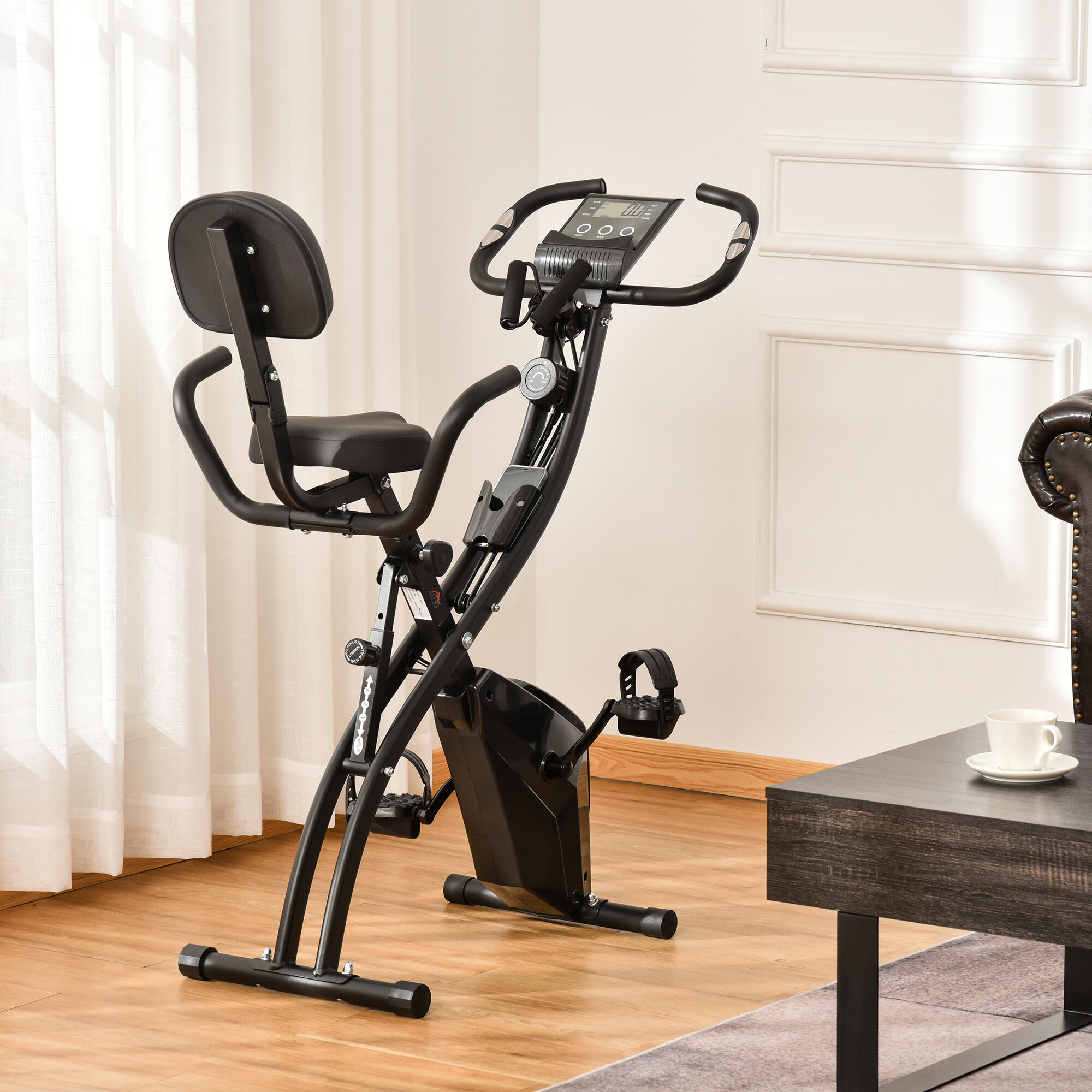 Bicicleta estática plegable HOMCOM, 8 niveles de resistencia magnética 3/5