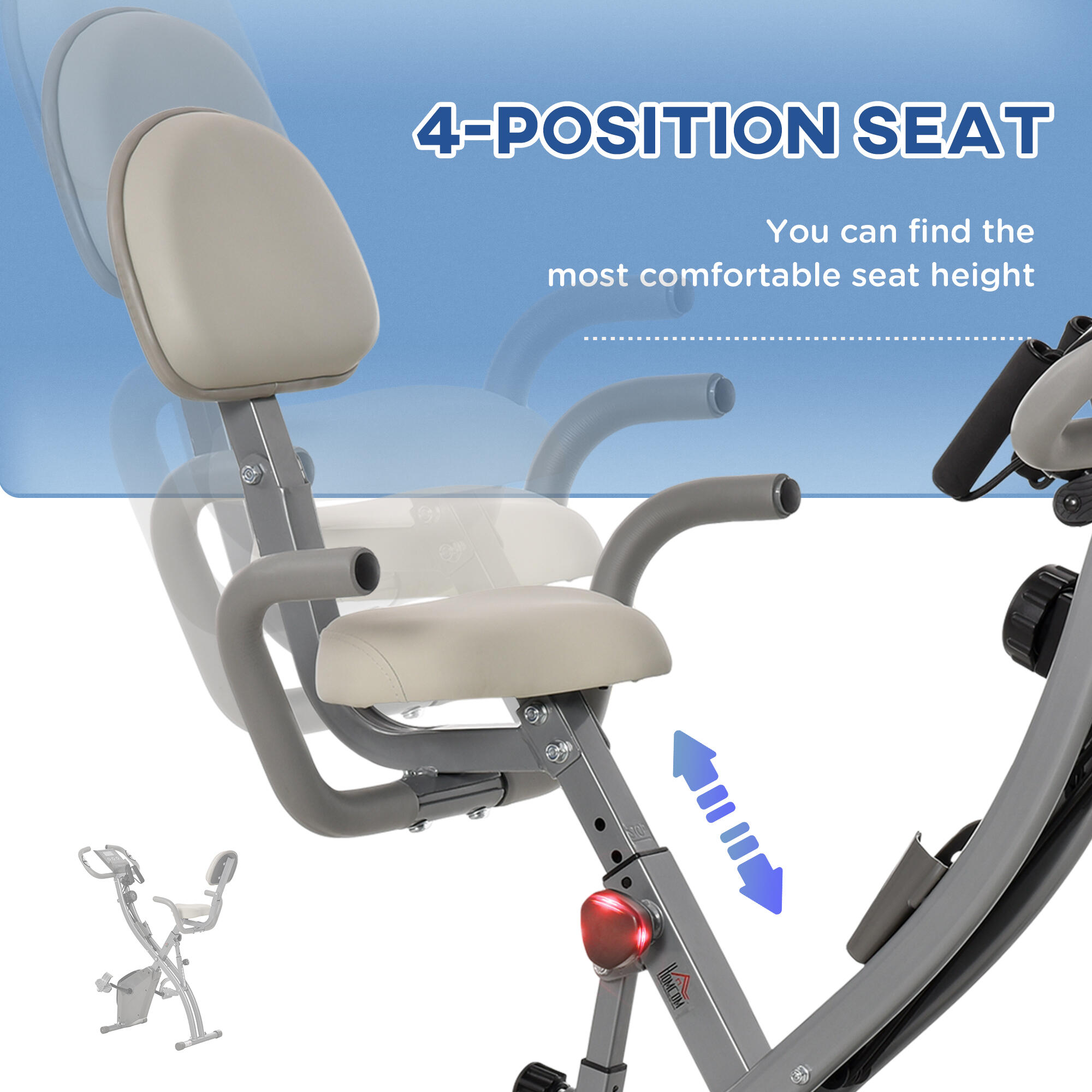 HOMCOM Cyclette Pieghevole 2 in1 con Elastici per Braccia e Resistenza 8 Livelli 5/8