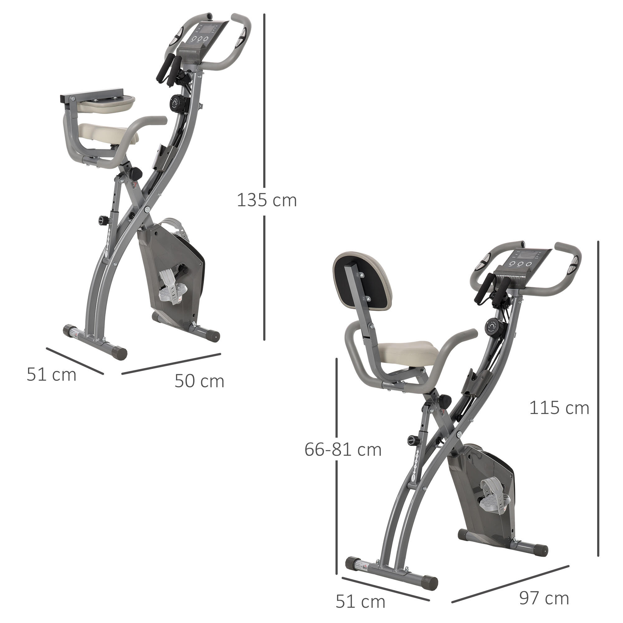 HOMCOM Cyclette Pieghevole 2 in1 con Elastici per Braccia e Resistenza 8 Livelli 3/8