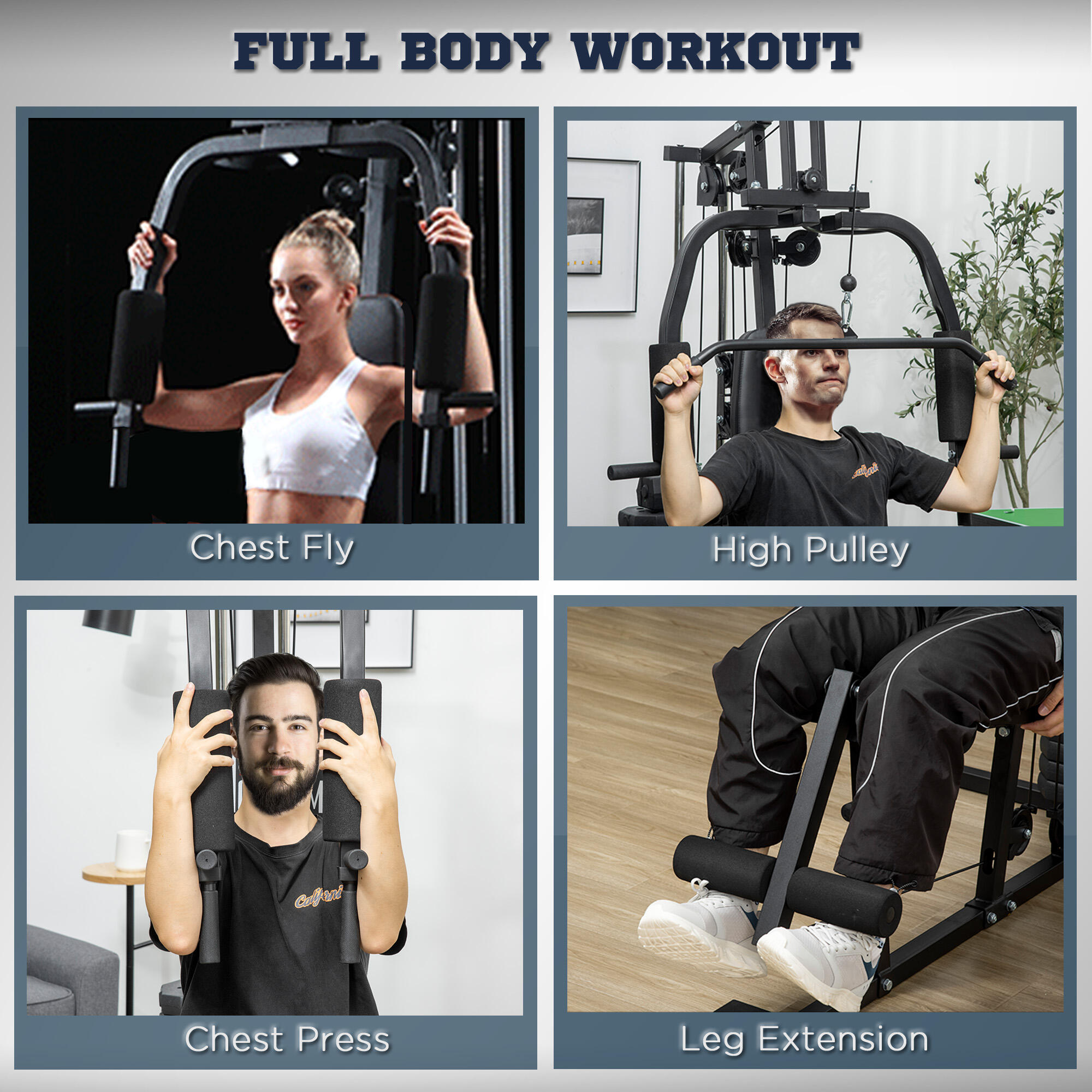 HOMCOM Power Tower Multifunzione con Pesi fino 45kg e Panca Imbottita 4/8