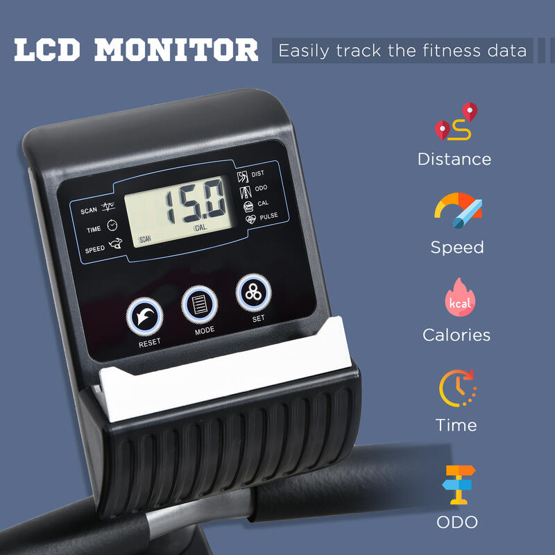 HOMCOM Cyclette Orizzontale con Seduta Regolabile 8 Resistenze e Monitor LCD