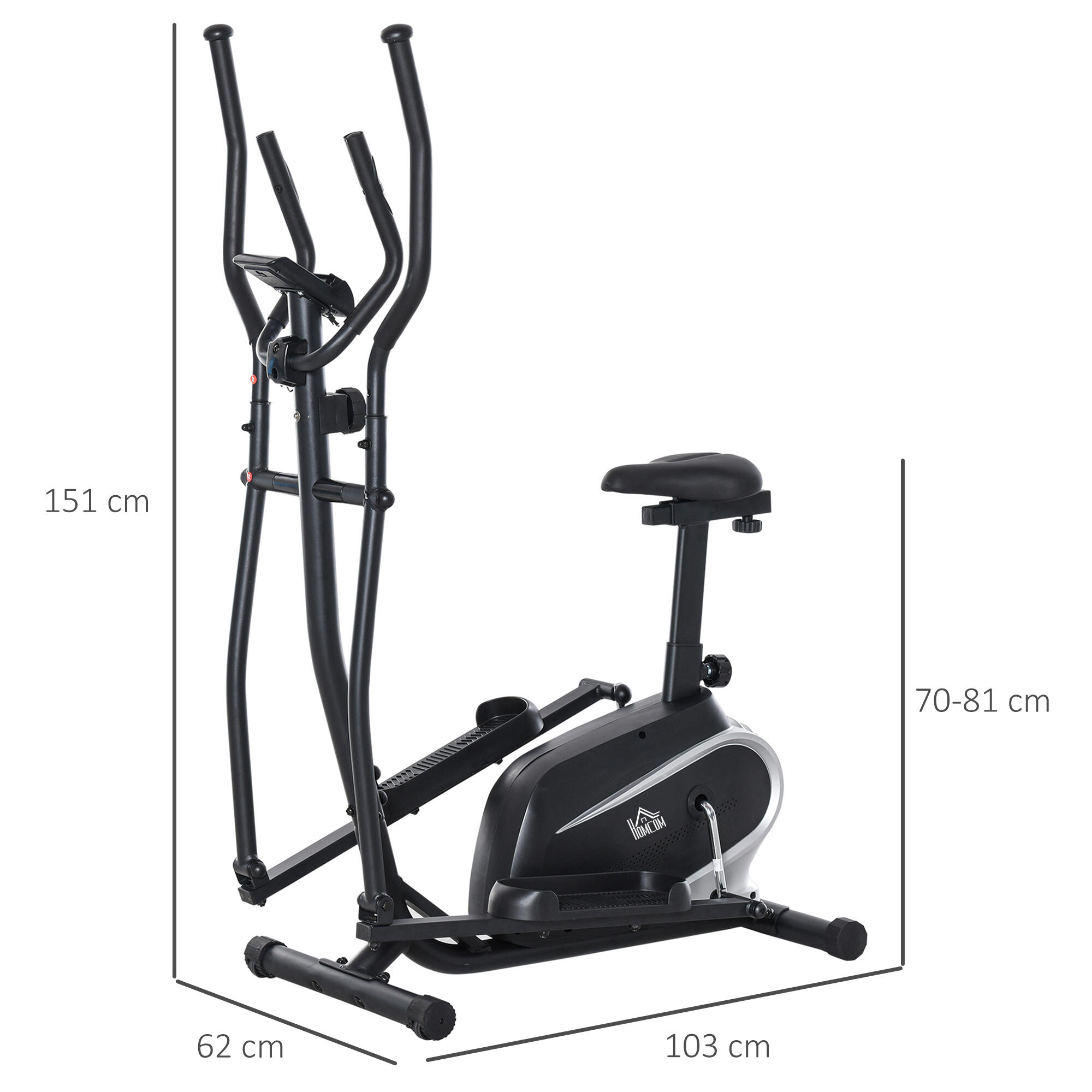 HOMCOM Cyclette Ellittica Magnetica Schermo LCD e 8 Livelli di Resistenza 3/5