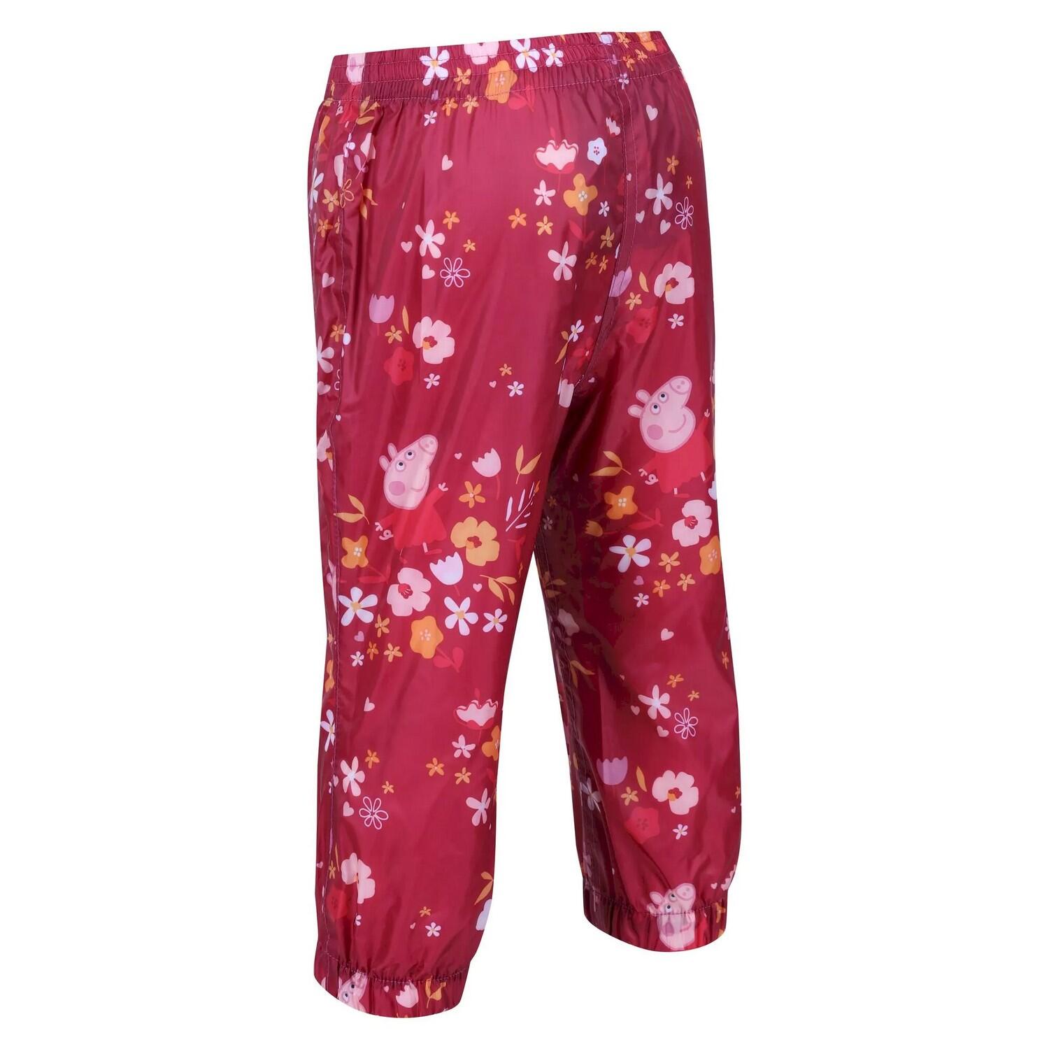 Childrens/Kids Floral Peppa Pig Packaway Waterproof Trousers (Berry Pink) 4/5