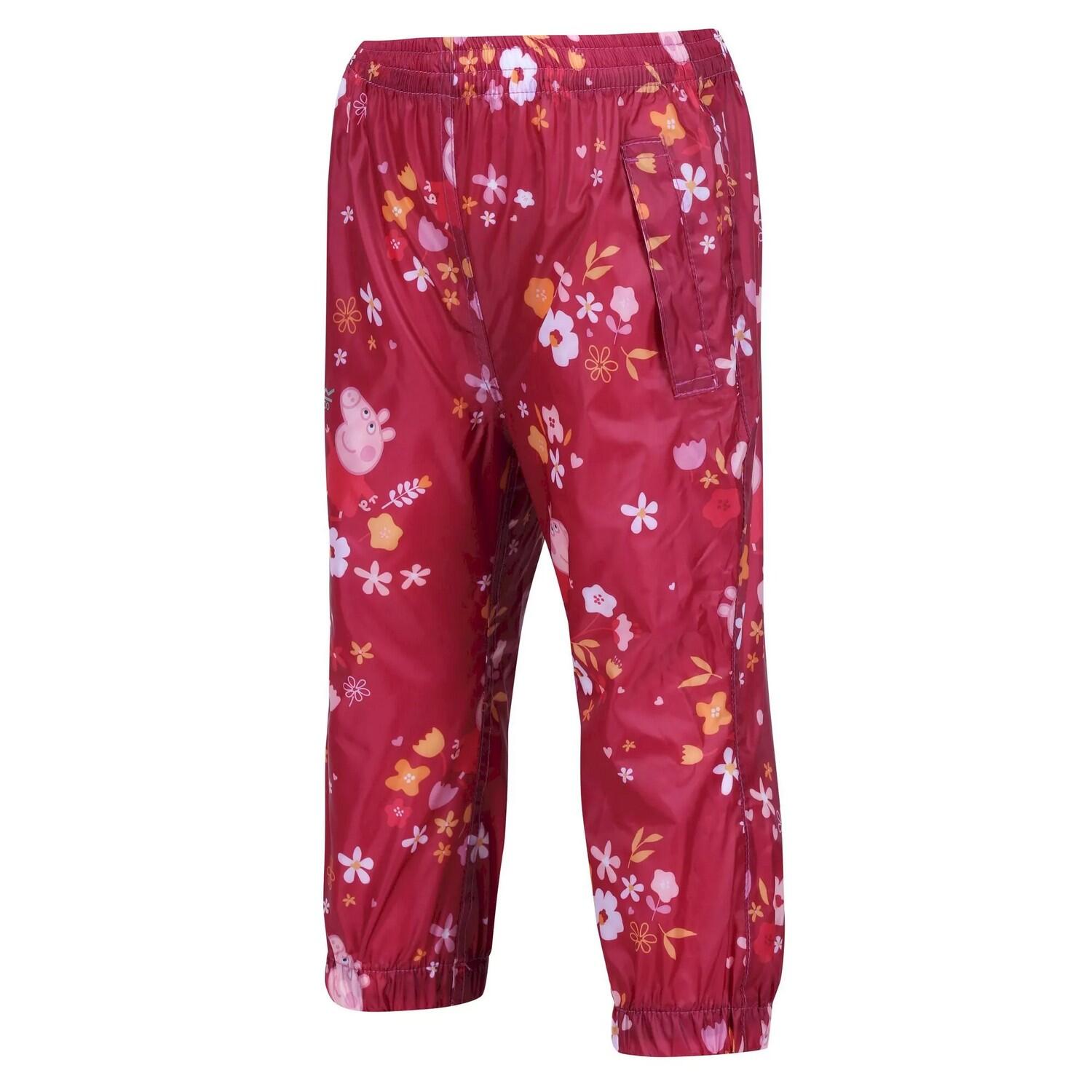 Childrens/Kids Floral Peppa Pig Packaway Waterproof Trousers (Berry Pink) 3/5