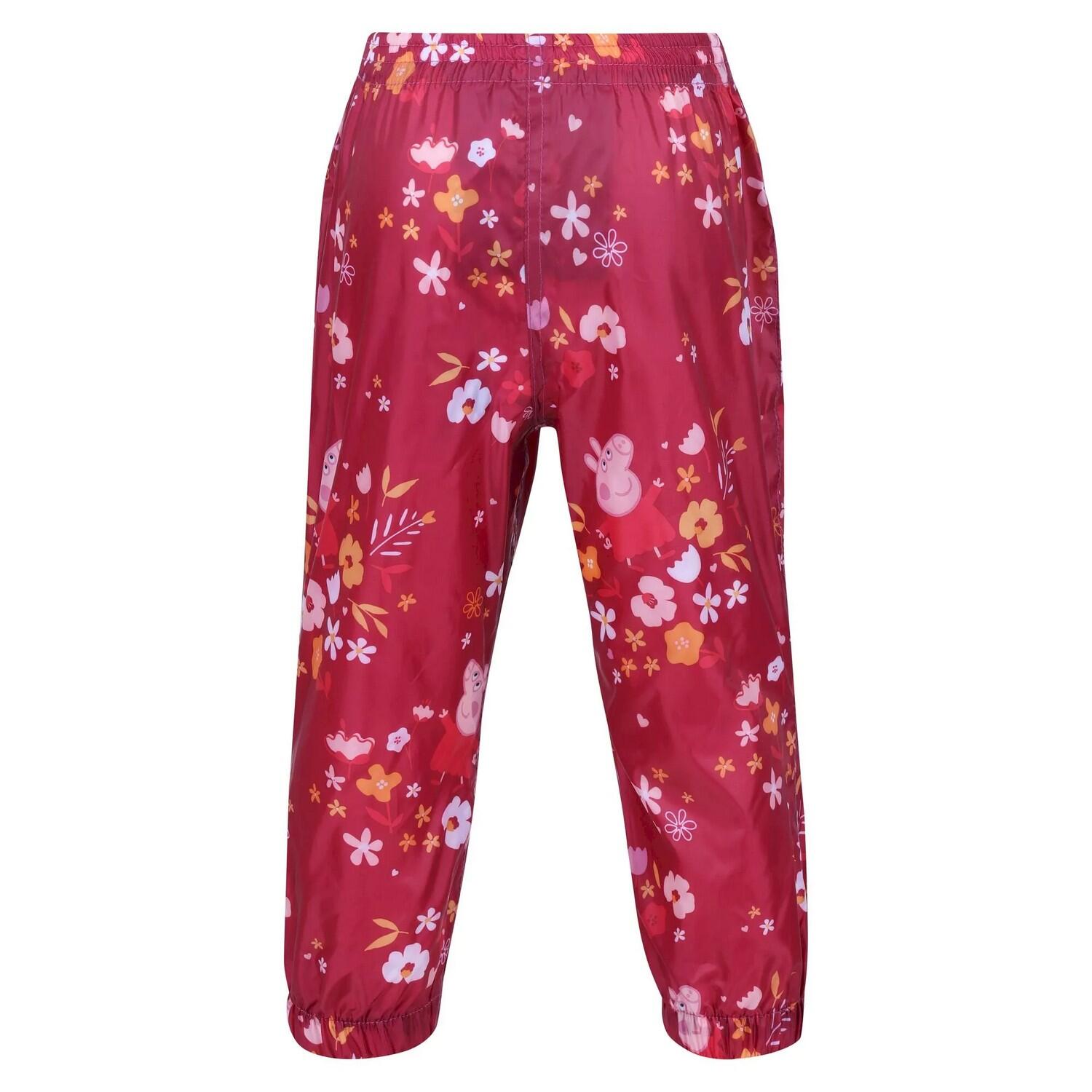 Childrens/Kids Floral Peppa Pig Packaway Waterproof Trousers (Berry Pink) 2/5