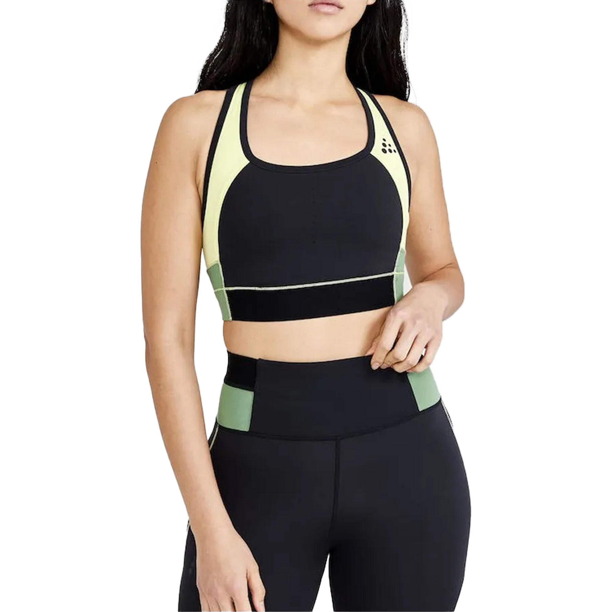 Womens/Ladies Pro Charge Colour Block Crop Top (Black/Yellow/Green) 3/3