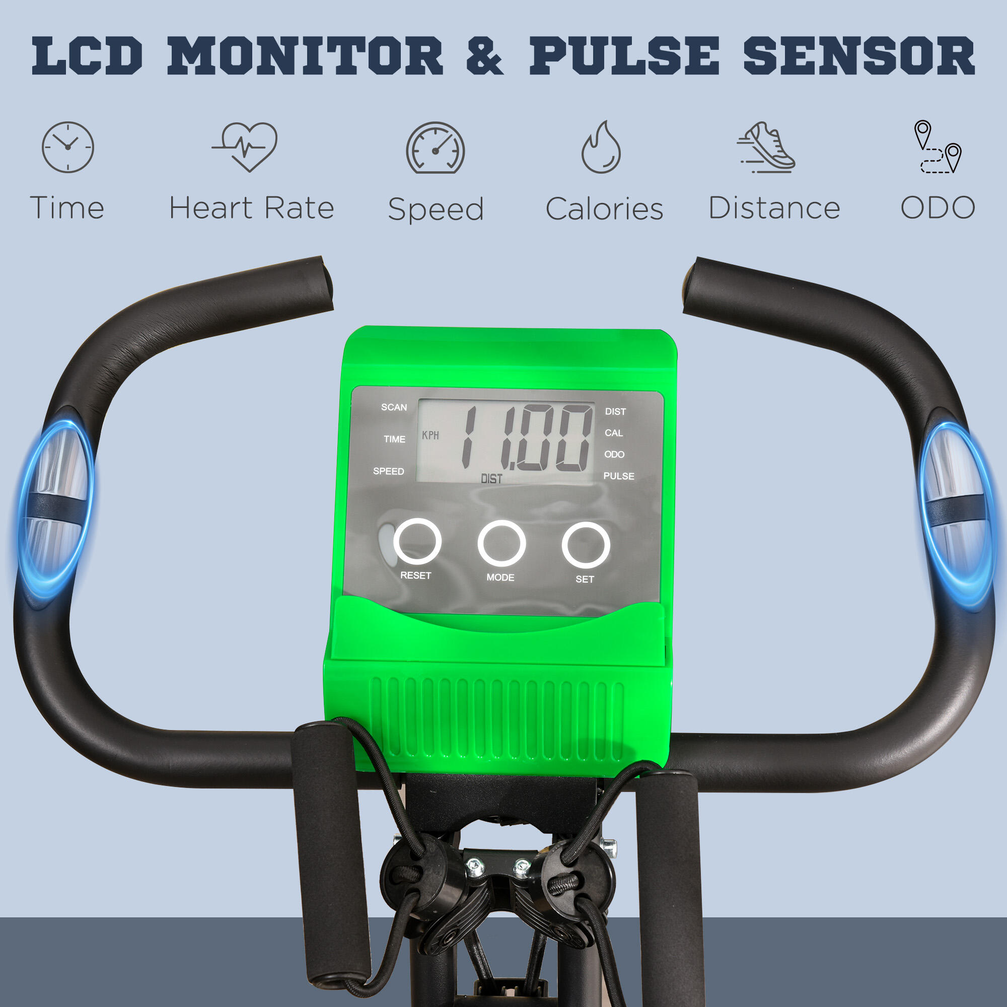 HOMCOM Cyclette Pieghevole 2 in 1, 8 Livelli, Schermo LCD, Verde 4/7