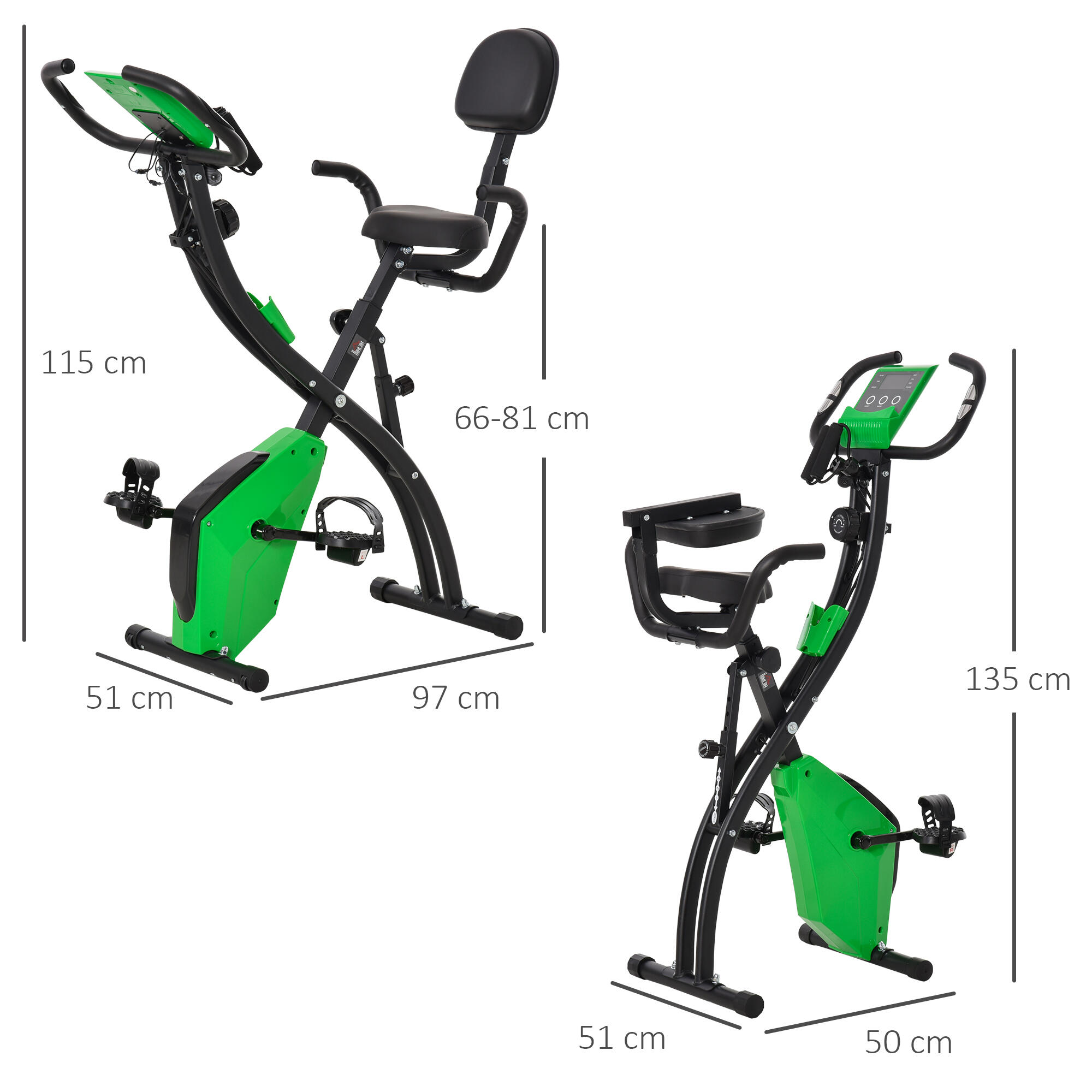 HOMCOM Cyclette Pieghevole 2 in 1, 8 Livelli, Schermo LCD, Verde 3/7