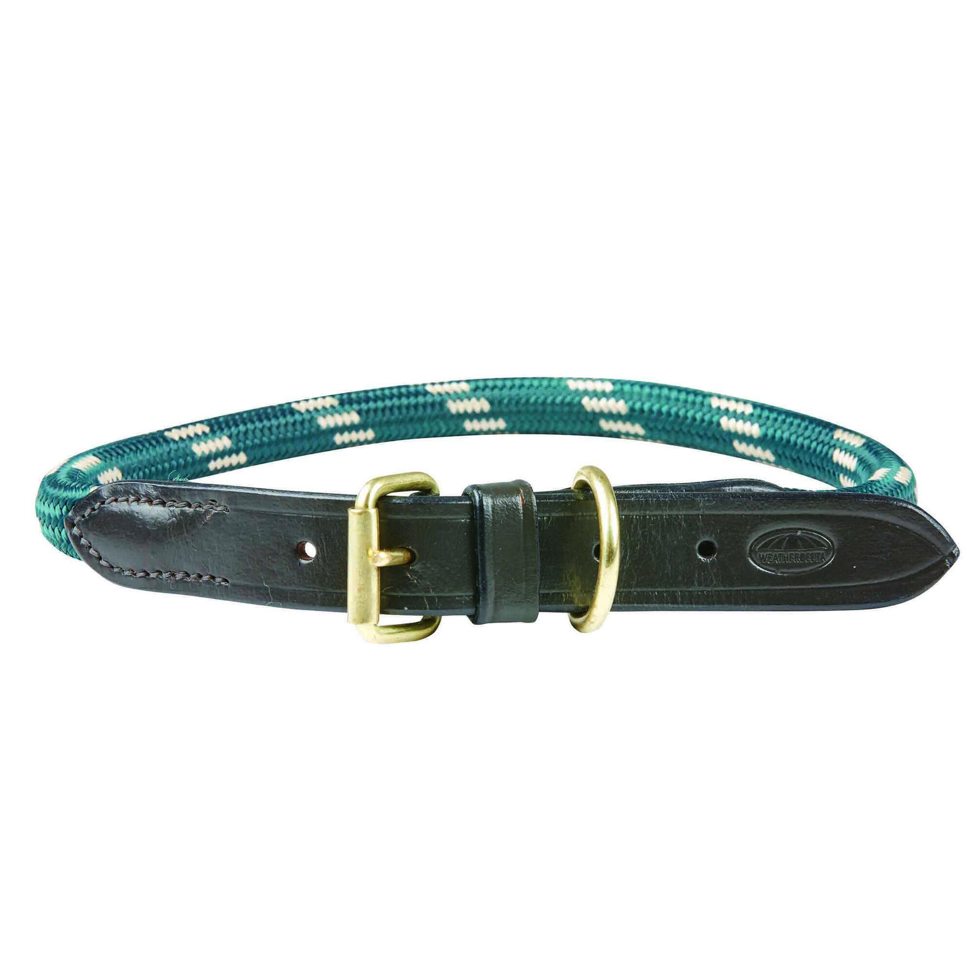 Rope Leather Dog Collar (Hunter Green/Brown) 1/3