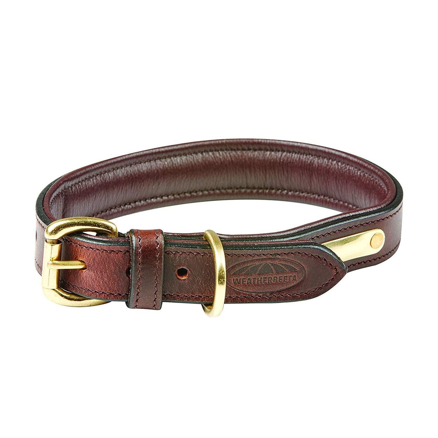 Padded Leather Dog Collar (Brown) 1/2