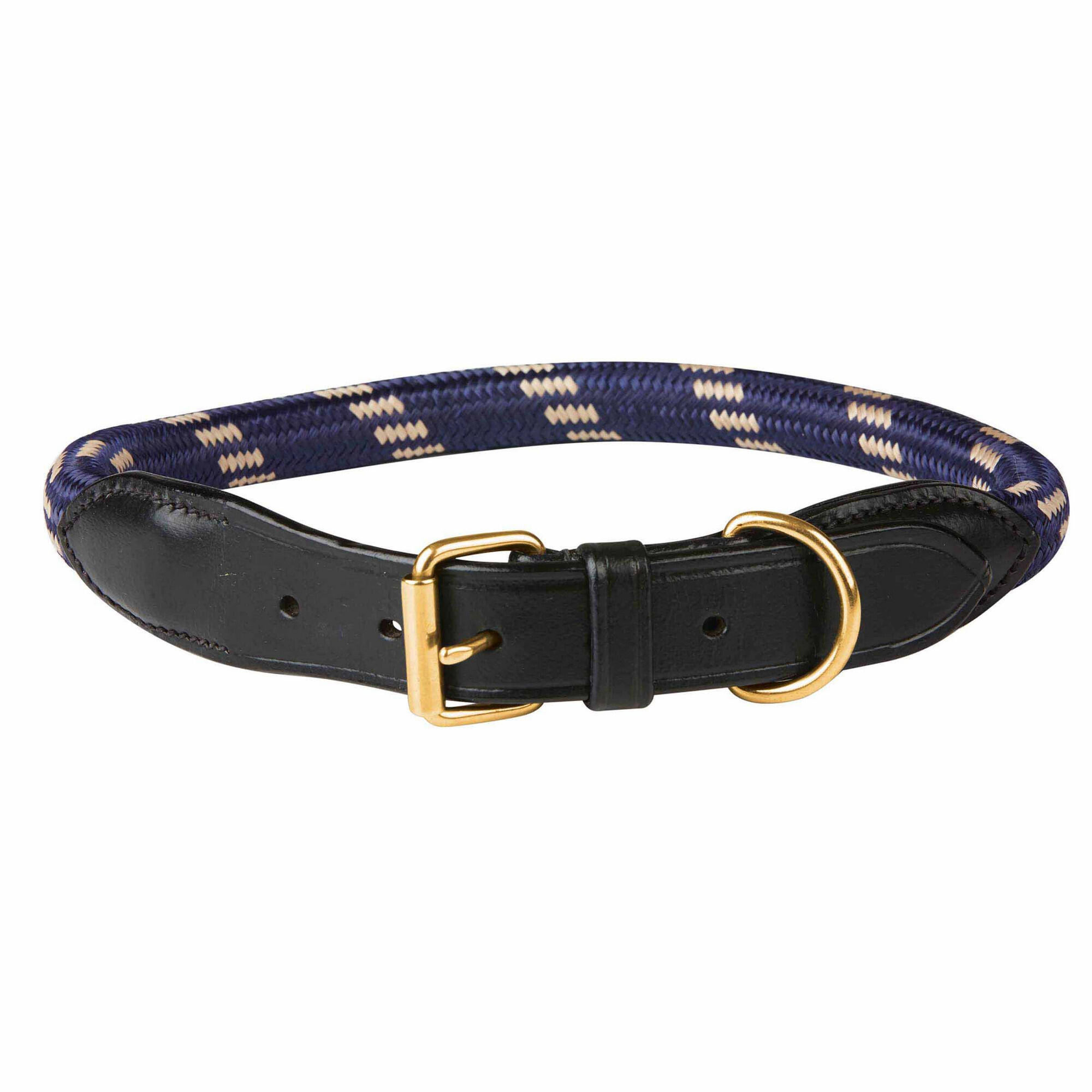 Rope Leather Dog Collar (Navy/Brown) 1/3