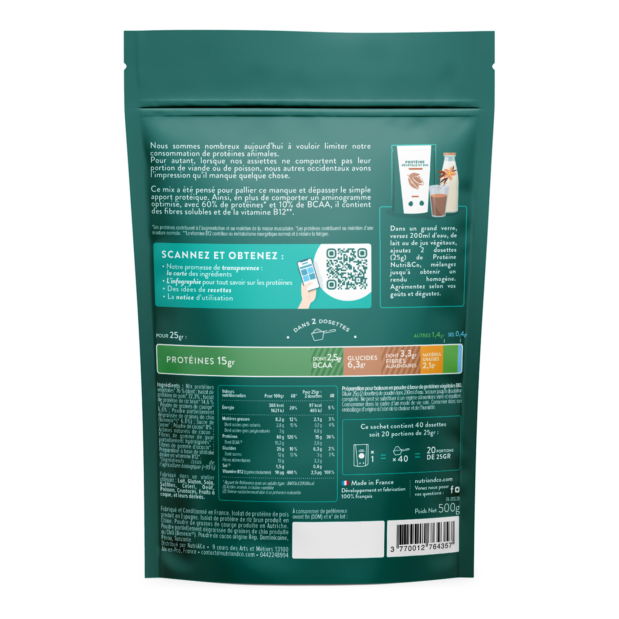 Protéine Vegan Bio - Masse Musculaire - Goût Cacao - 500g 6/6