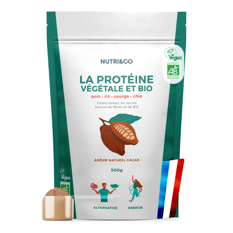 Protéine Vegan Bio - Masse Musculaire - Alternative à la Whey - Goût Cacao -500g