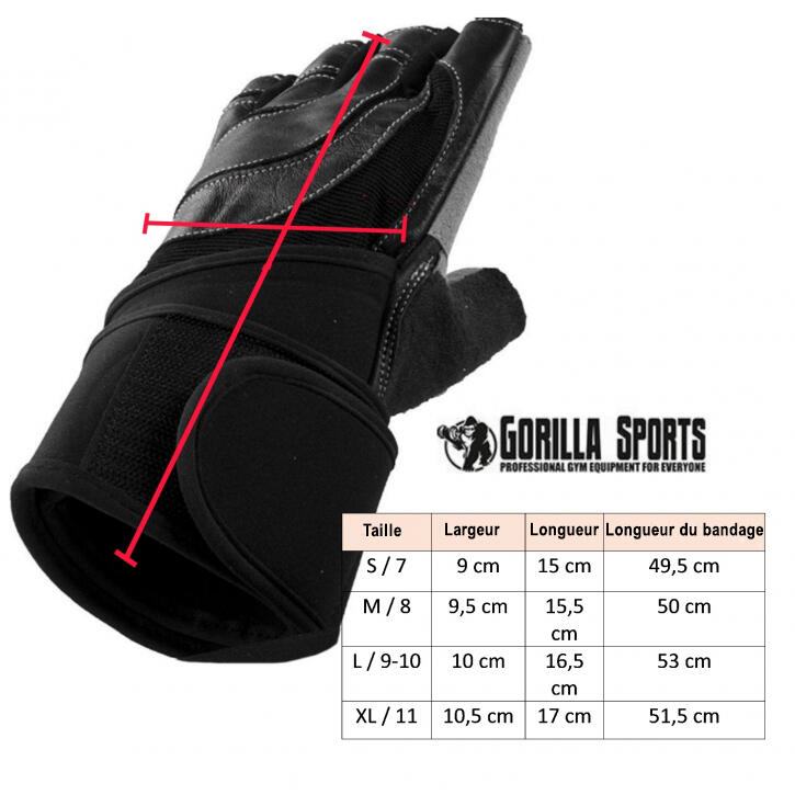 GANTS D'ENTRAINEMENT AVEC BANDE DE SOUTIEN | MUSCULATION | TAILLE AU CHOIX 3/6