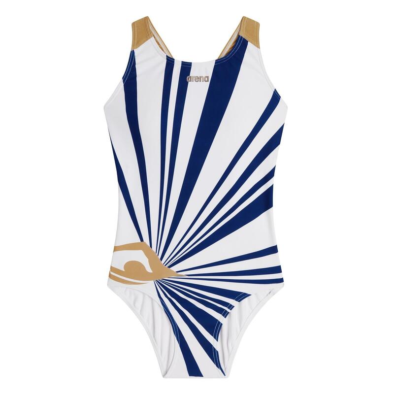 何詩蓓系列 女士泳衣 自由泳手剪影 X背幼帶 連身泳衣 - 白色