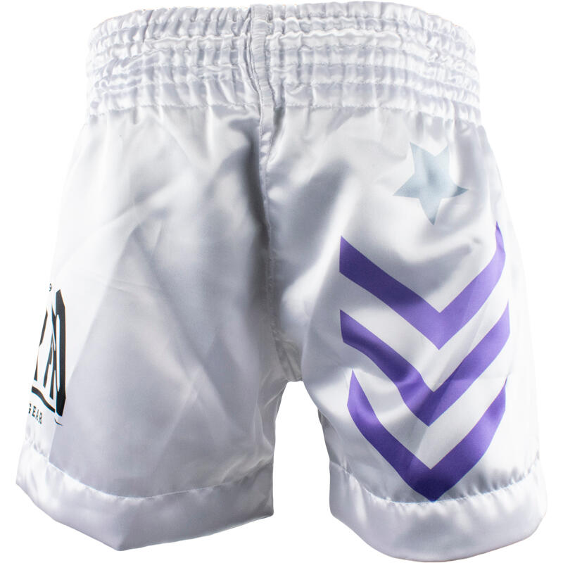 Super Pro Combat Gear Thai Short No Mercy Wit/Paars/Zilver