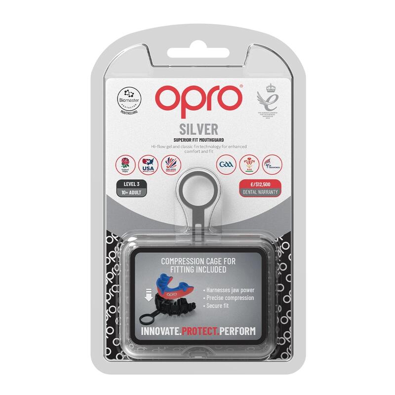 OPRO Gebitsbeschermer Self-Fit Silver-Edition V2 Rood/Blauw Junior