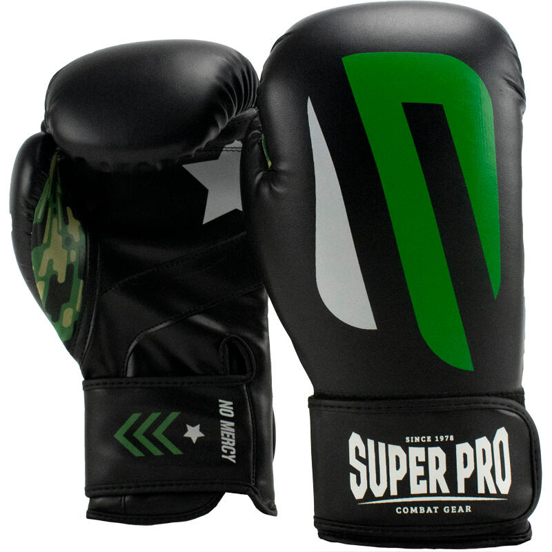 Super Pro Combat Gear (kick)Bokshandschoenen PU No Mercy Zwart/Groen/Zilver