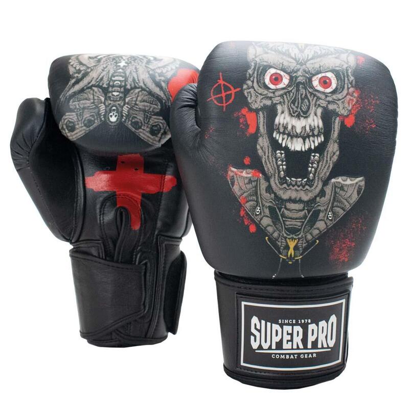 Super Pro Combat Gear (kick)Bokshandschoenen Leder SKULL