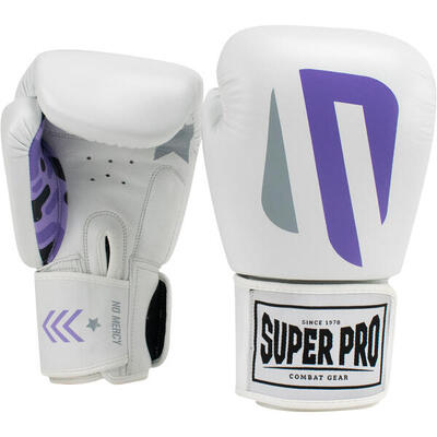 Super pro combat gear (kick)bokshandschoenen leder no mercy wit/paars/zilver