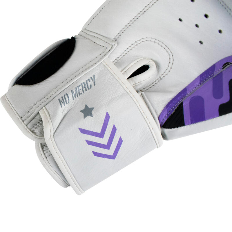 Super Pro Combat Gear (kick)Bokshandschoenen Leder No Mercy Wit/Paars/Zilver 5/5