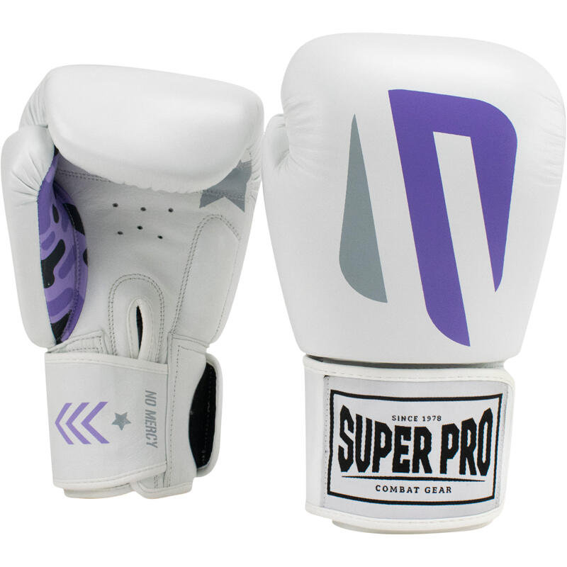 Super Pro Combat Gear (kick)Bokshandschoenen Leder No Mercy Wit/Paars/Zilver