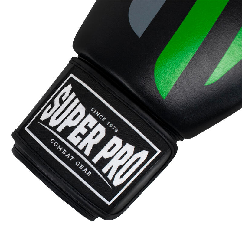Super Pro Combat Gear (kick)Bokshandschoenen Leder No Mercy Zwart/Groen/Zilver