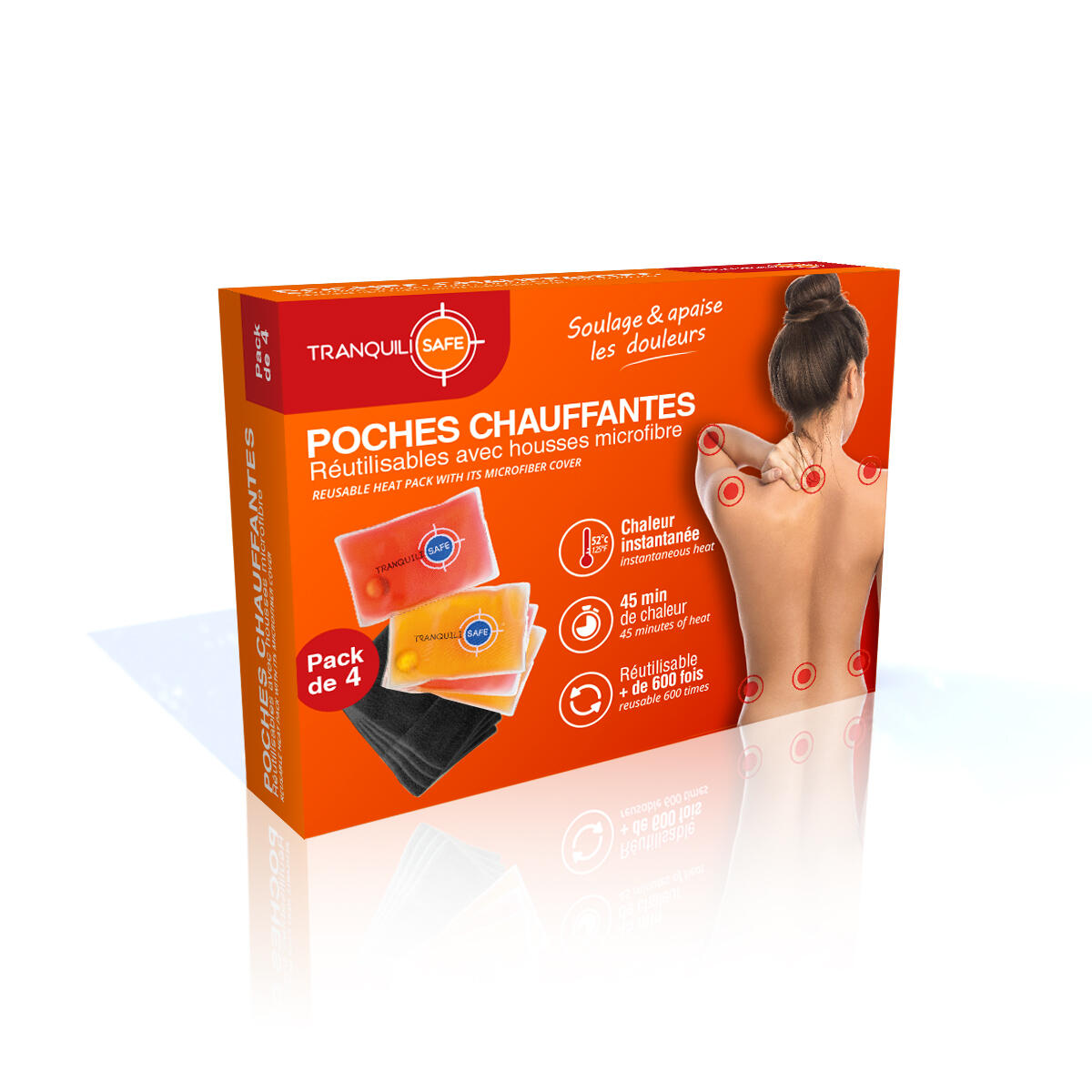 Lot de 4 poches chauffantes réutilisables TRANQUILISAFE 1/5