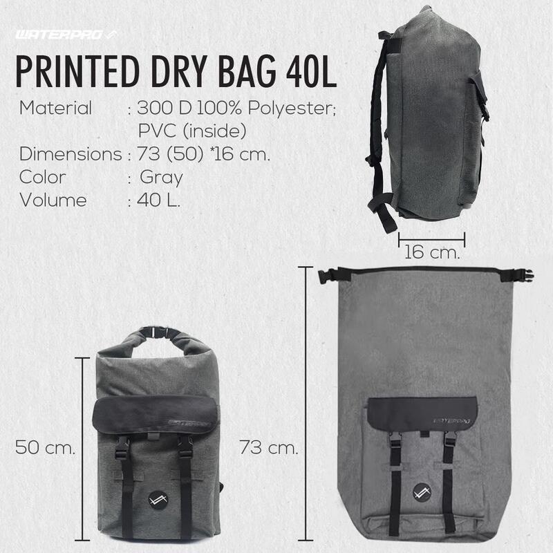 Printed Dry Bag Waterproof Backpack 40L - GREY