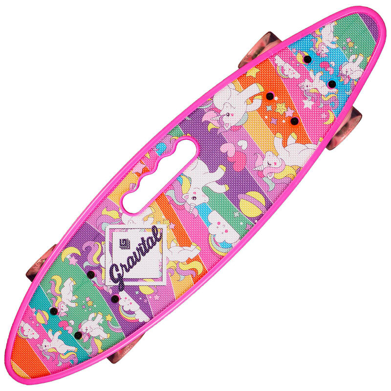 Penny board Portabil ABEC-7, PU, Aluminiu, Happy Unicorns