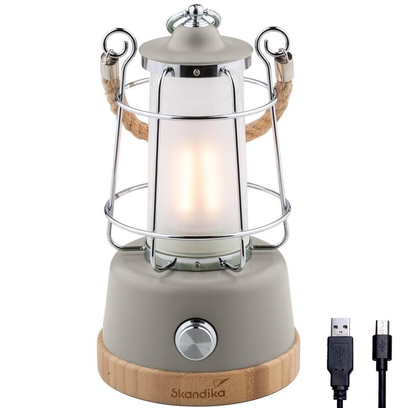 Lampe lanterne de camping LED Kiruna - Rechargeable - USB - Bambou - Style rétro