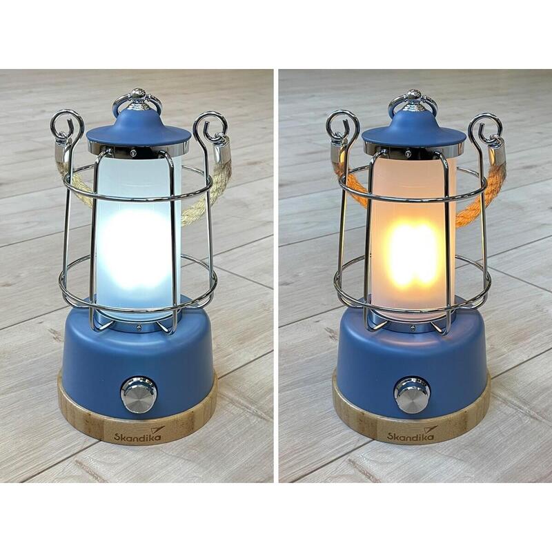 Lampe lanterne de camping LED Kiruna - Rechargeable - USB - Bambou - Style rétro