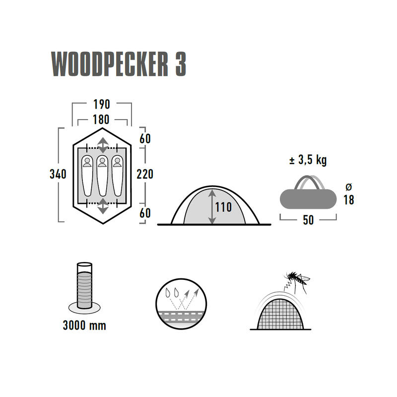 Woodpecker 3 Personnes Tente de camping dôme igloo légère