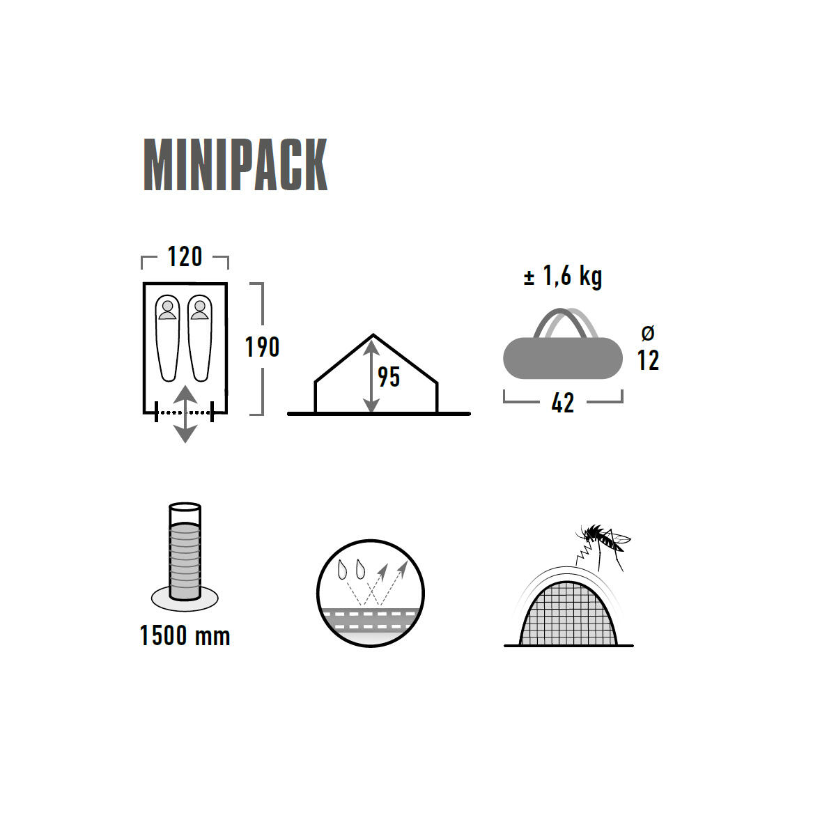Tenda da trekking Minipack 1-2 persone Campeggio 1 uomo bicicletta 1.6 kg 4/8