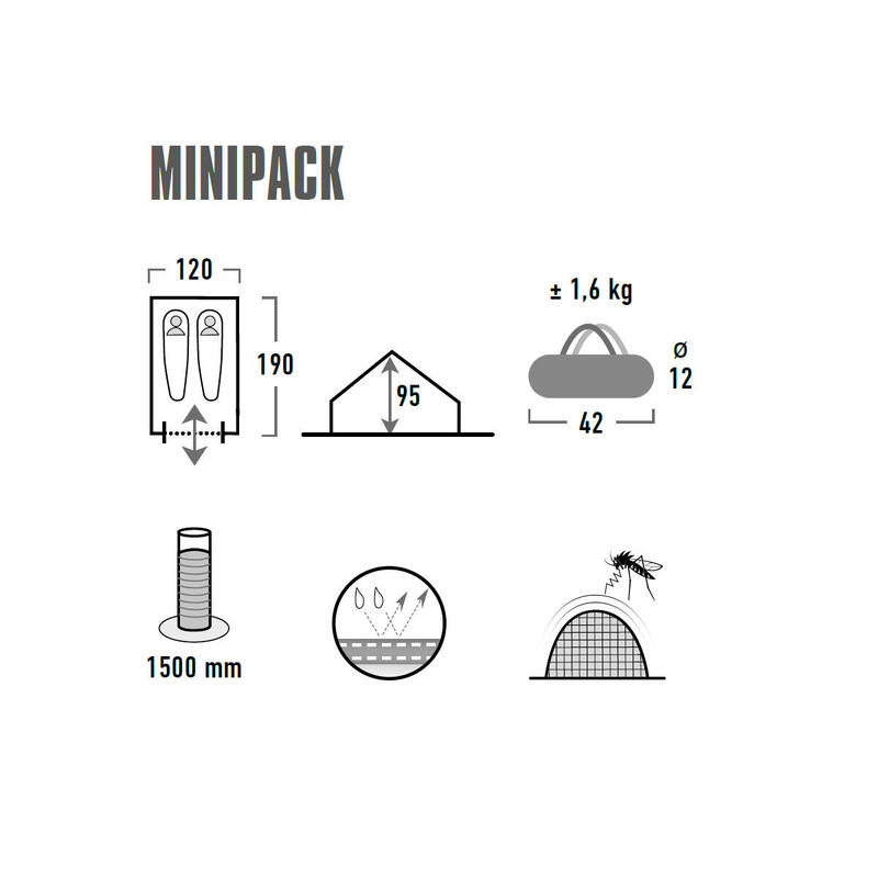 Tente de trekking Minipack 1-2 personnes 1 homme camping vélo 1,6 kg