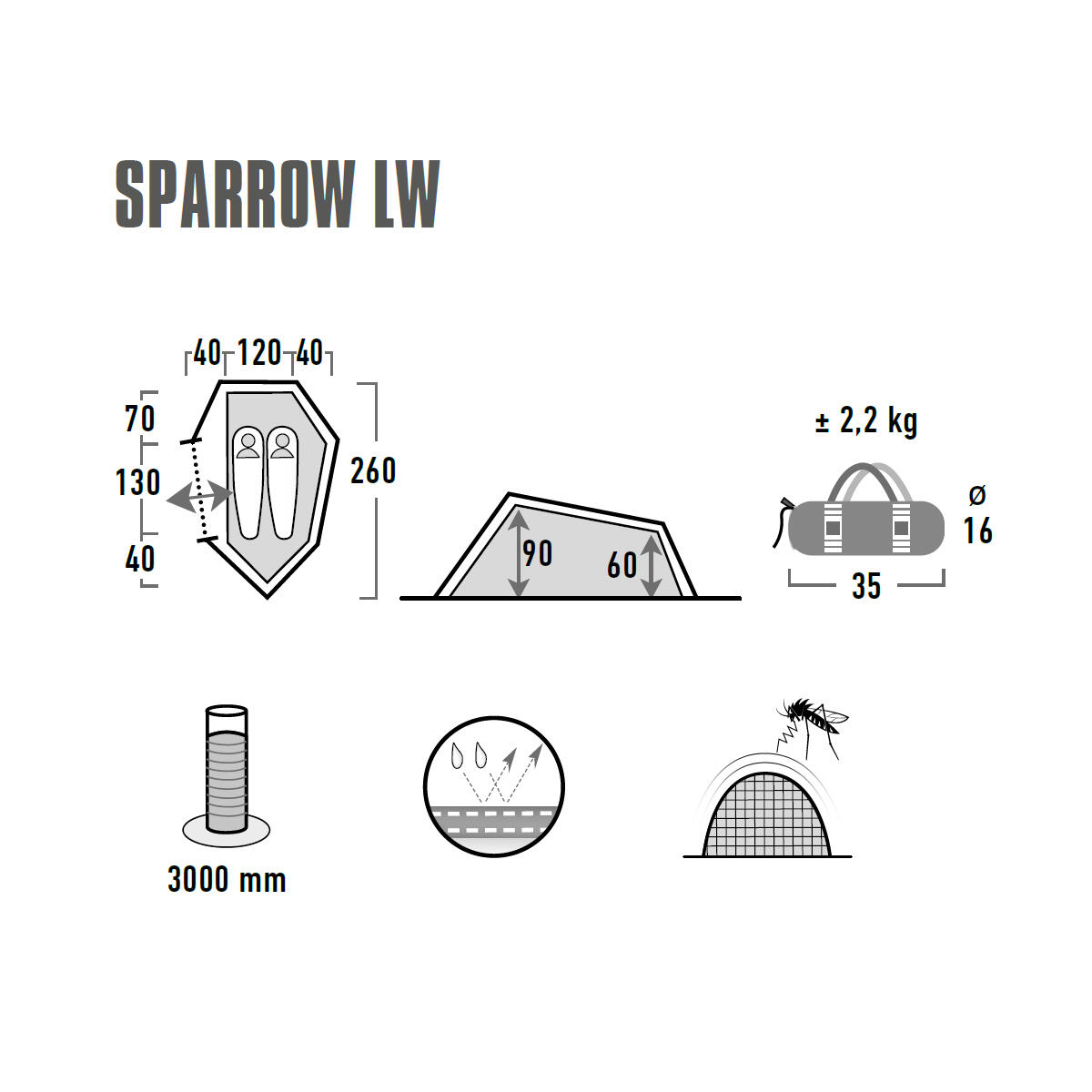 Tenda da trekking Sparrow LW 1-2 persone Campeggio bici monofamiliare 2 kg 5/7
